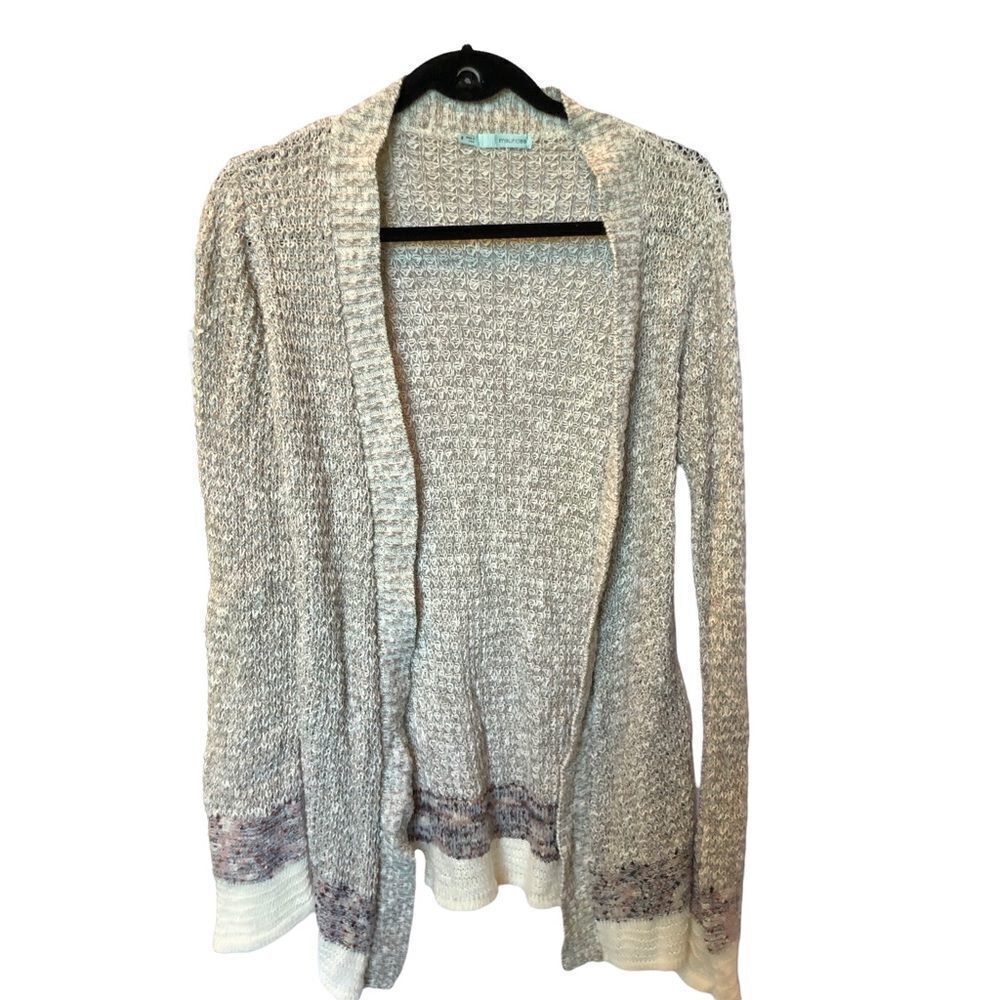Maurices cardigan light weight Small gray weave with lavender and pink trim